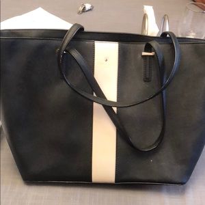 Large Black Kate Spade Bag with Pink Stripe
